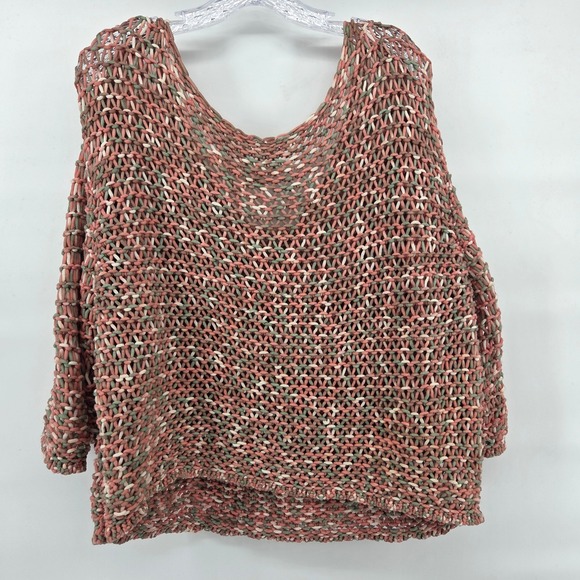 Moth Sweater Large Pink Green Open Weave Chunky Knit Boho Eclectic Anthropologie - Picture 4 of 8